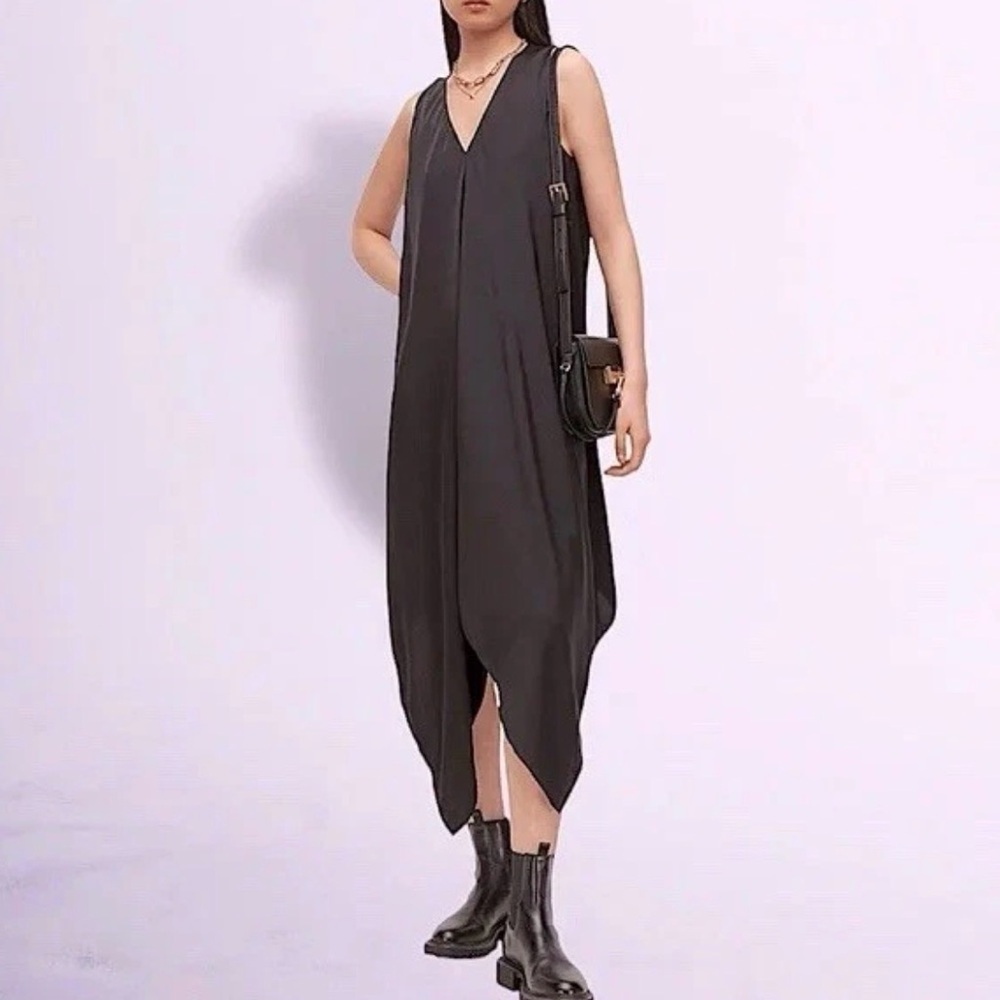 AllSaints Blaze Steel Grey Silky Dress.Retail $308 - Picture 2 of 5